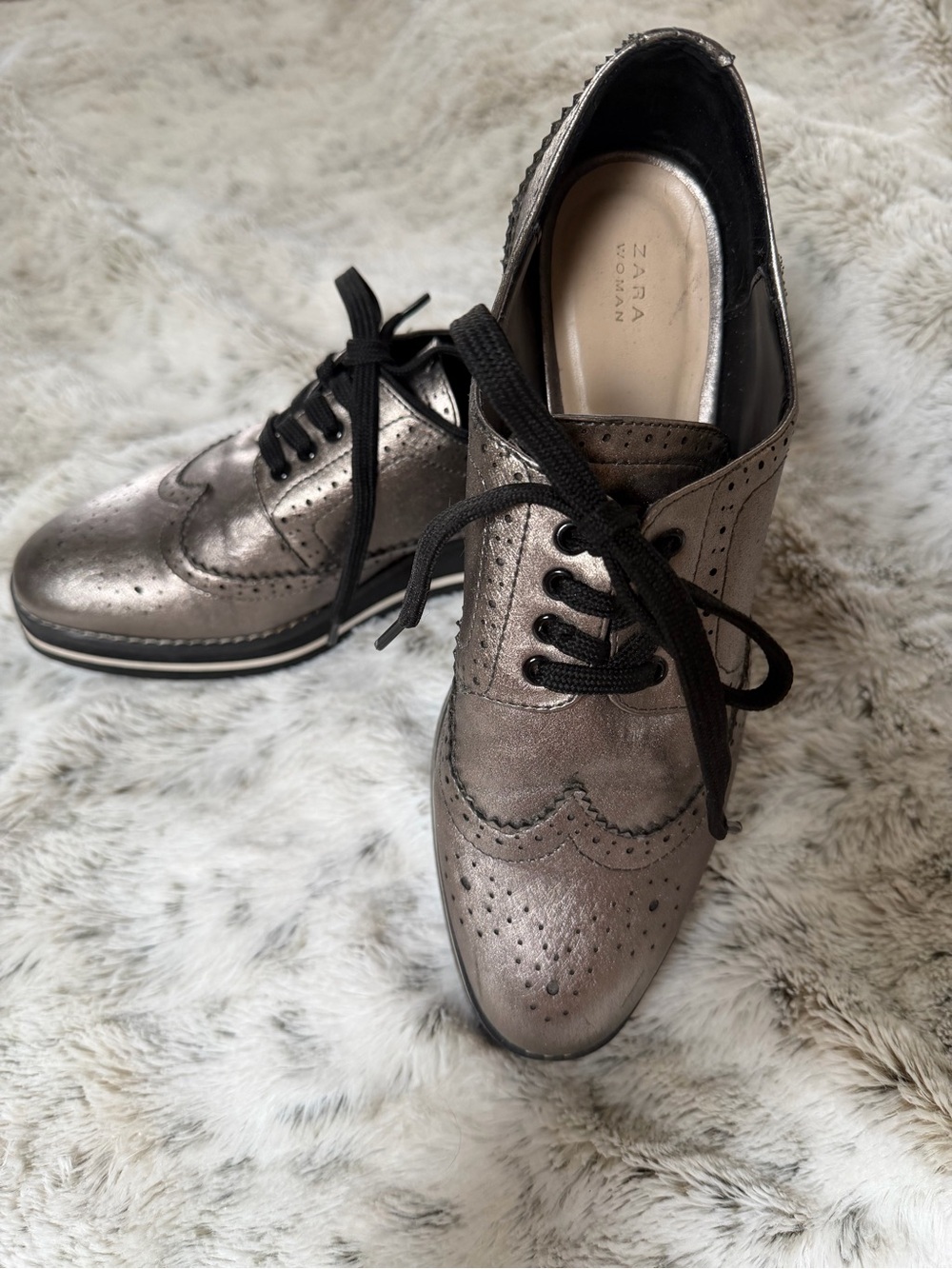 ZARA platform metallic wingtip pointy shoes size 8